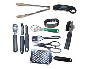 Kitchen Utensil Lot  Grater, Peeler, Tongs, Whisk, Thermometer & More