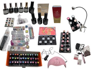 Nail Care Lot Modelones & Beetles Gel Polish, UV Lamp, Airsee Drill, Nail Tips, Gems & Tools