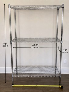 Heavy-Duty 3-Tier Chrome Wire Shelving Rack  72 Tall x 47.5 Wide x 18 Deep