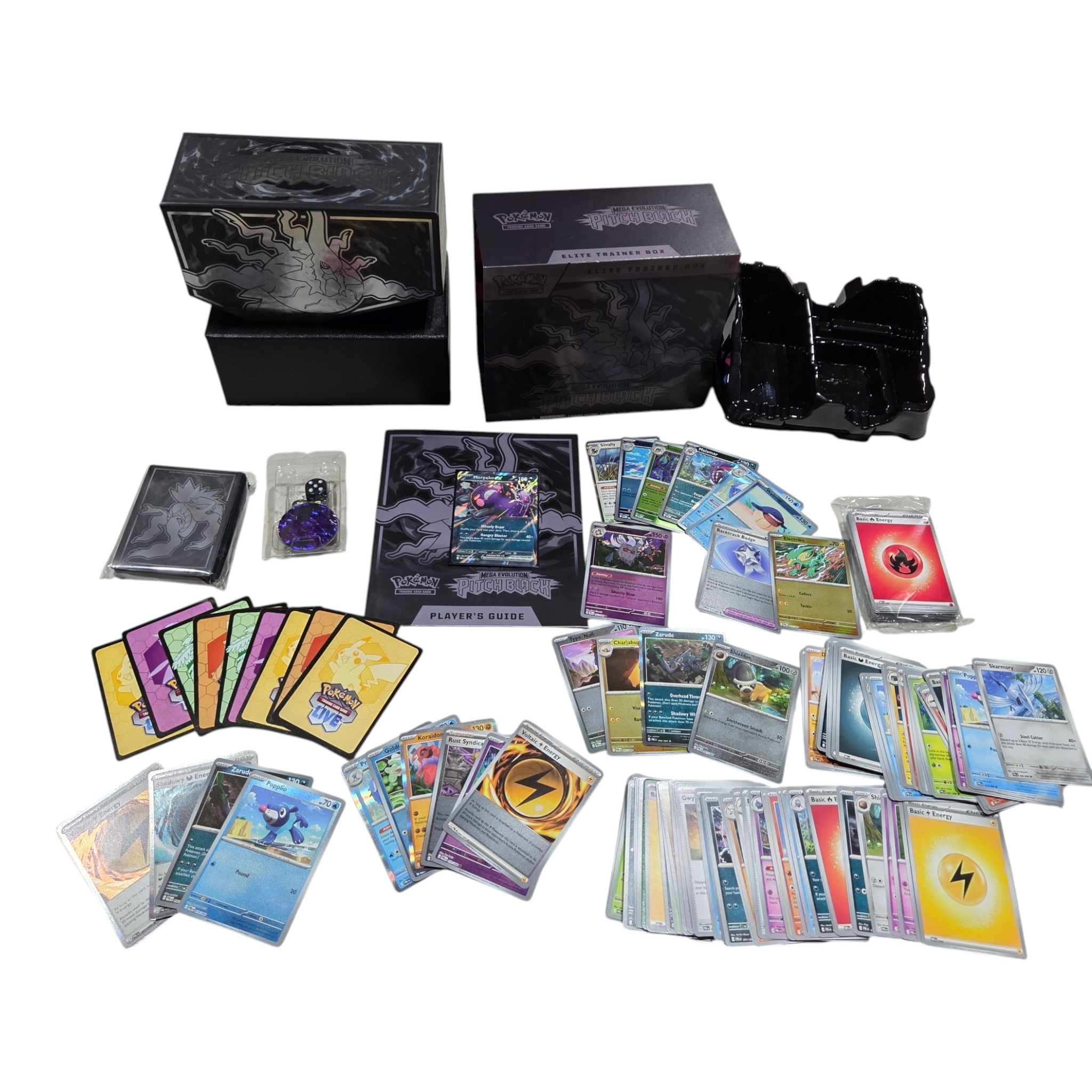 Pokmon TCG Mega Evolution Pitch Black Elite Trainer Box  Opened w Cards & Accessories