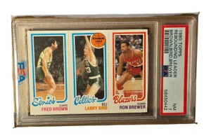 1980 Topps Rebounding Leader Larry Bird, Fred Brown & Ron Brewer PSA 7 NM