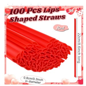 Lot of 4 boxes - Red Lip-Shaped Drinking Straws  100 Per Box, 400 Total  8.6 in
