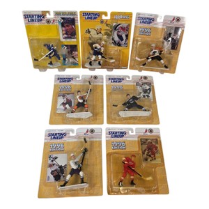 Lot of 7 Kenner Starting Lineup NHL Hockey Figures 1996-1998 Brett Hull Kariya Coffey