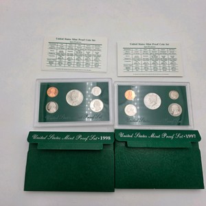 1997 & 1998 U.S. Mint Proof Sets  2 Set Lot With Original Green Holders & COA Cards