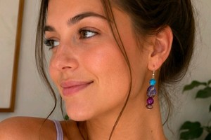 Handmade Purple & Blue Beaded Dangle Earrings  Local Minnesota Senior Artist  100% Proceeds Support Artist