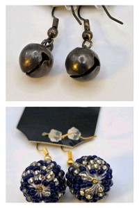 2 Pair Handmade Earrings  Bell Dangle & Blue Beaded Statement Earrings  Local Minnesota Senior Artist