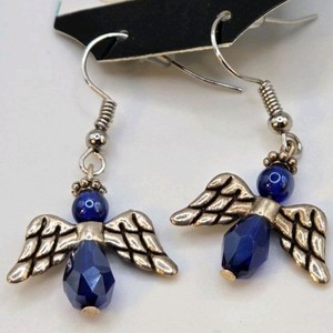Handmade Angel Wing Blue Beaded Dangle Earrings – Local Minnesota Senior Artist – 100% Proceeds Support Artist