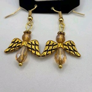 Handmade Gold-Tone Angel Dangle Earrings  Local Minnesota Senior Artist  100% Proceeds Support Artist