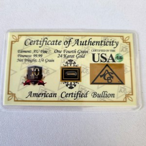24K Gold American Certified Bullion Card  14 Grain Pure Gold Collector Piece  Certified in USA