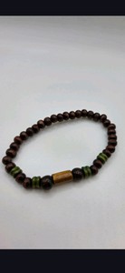 Handmade Wood Bead Stretch Bracelet  Brown & Green Beaded Jewelry