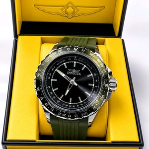Retail Value $249.00 Invicta Aviator 49664 Mens Quartz Watch w Box - Green Band & Black Dial