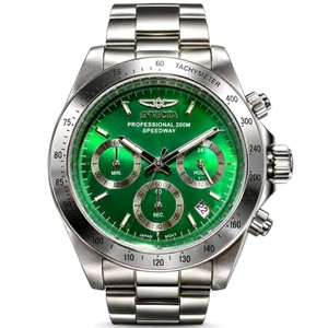 Retail Value $299.00 Invicta Speedway 14384 Professional 200M Watch w Box - Green Dial & Silver-Tone Band