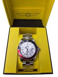Retail Value $199.00 Invicta Mens Watch #50830 w Box - Silver-Tone Bracelet, White Dial & RedBlack Bezel
