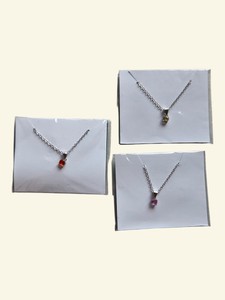 Assorted Silver-Tone Chain Necklaces With Small Colored Stone Pendants