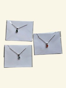 3 Silver-Tone Solitaire Pendant Necklace Lot - Green, Orange & Light Blue Stones