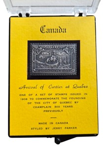 RARE 1968 Jerry Parker Canada .999 Silver Stamp Ingot  20� Arrival of Cartier at Quebec