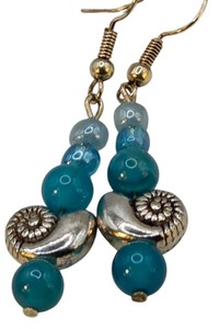 Handmade Jewelry  Local Minnesota Senior Artist  100% Proceeds Support The Artist Blue Beaded Dangle Earrings With Silver Tone Shell Accent