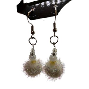 Handmade Jewelry  Local Minnesota Senior Artist  100% Proceeds Support The Artist Iridescent Pom Pom Dangle Earrings With Bead Accents