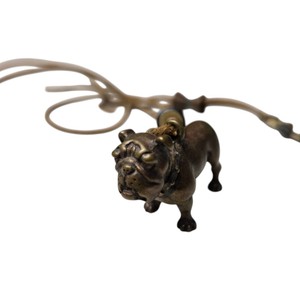Bronze-Tone Bulldog Pendant Necklace With Cord & Bead Accents