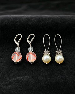Handmade Jewelry  Local Minnesota Senior Artist  100% Proceeds Support The Artist 2 Pair Dangle Earrings Lot  Orange Swirl Bead & Faux Pearl Style Earrings