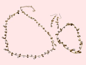 Premier Designs Dew Drops Gold-Tone Rhinestone Necklace & Dangle Earrings Set w Box