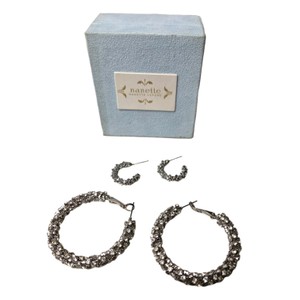 Nanette Lepore Rhinestone Hoop Earrings Set With Blue Jewelry Box