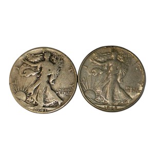 2 Walking Liberty Half Dollars  1941 & 1942  90% Silver Coin Lot. About 0.723 troy oz actual silver weight.