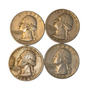 4 Silver Washington Quarters  1954, 1957-D, 1958-D & 1959-D  90% Silver U.S. Coins Above 0.7234 troy oz actual silver weight.