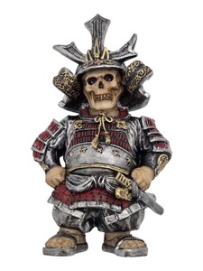 Retail Value: $119.99  Samurai Skull Warrior Figurine Decor With Armor, Helmet & Sword