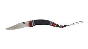 Retail Value $69.00 Spirit Folder Folding Pocket Knife With Southwest Pattern Handle & Beaded Lanyard