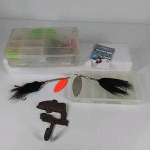 Lot of Fishing Lures, Spinnerbaits, Tackle Boxes, and Hooks