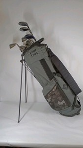 Gray Stand Golf Bag with Ping Irons and Mixed Clubs