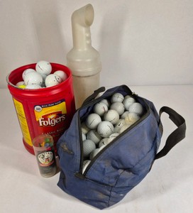 Lot of Golf Balls, Range Bag, and Golf Ball Shag Tube
