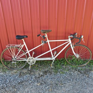 Vintage White Tandem Road Bicycle with Drop Handlebars