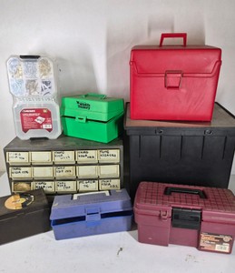 Lot of Assorted Tool Boxes, Hardware Organizer, and Storage Cases