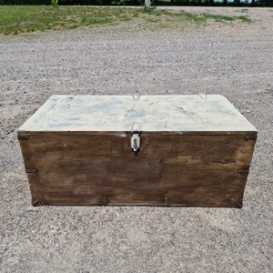 Vintage Wooden Storage Trunk with Metal Hardware