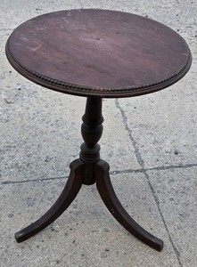 Round Dark Wood Pedestal Accent Table with Tripod Legs