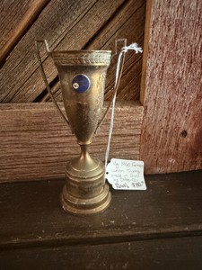 vintage 1960 Farmers Union brass trophy cup manufactured by Dodge Inc