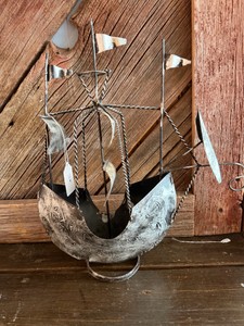 Vintage Handmade Welded Metal Sailboat Sculpture  Folk Art Decor.