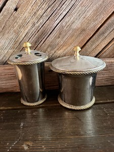 Vintage Silverplate Vanity Bathroom Canister & Toothbrush Holder Set