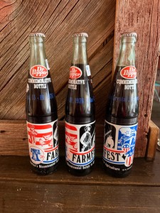 3 Unopened Vintage 1976 Dr Pepper Farmfest Lake Crystal, Minnesota commemorative bottle.