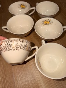vintage Taylor Smith & Taylor gold-gilded floral teacups set of 6
