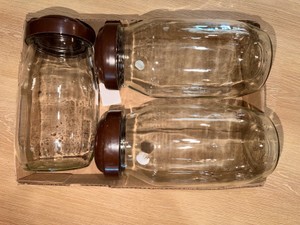Glass Canister Jar Set w Brown Lids  3 Piece