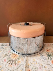 Retro Pink Aluminum Cake Keeper  Pie Carrier  Mid Century Kitchenware