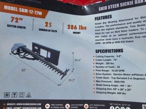 Unused 2026 WOLVERINE Skid Steer Sickle Bar Mower SBM-12-72W