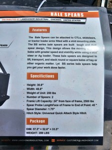 Unused 2026 LandHonor Skid Steer Bale Spear BS-12-2500G