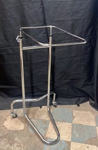 Portable medical tray holder  adjustable height  two rear casters  non-locking