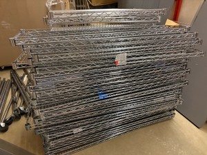 Huge Assortment of Stainless Steel Metal Wire Racks, Comes With Enough Shelves, Supports, Caster Wheels, Clips and Metal Placemats to Build at Least 4 Complete Shelves With Additional Clips for Replacements, Great for Warehouse, Office, Storage Facility,