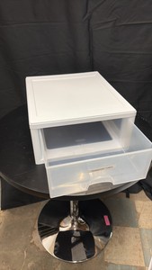 Clear and White Plastic Drawer, Works, Opens and Closes