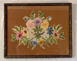 Handcrafted Needlework in Vintage Frame